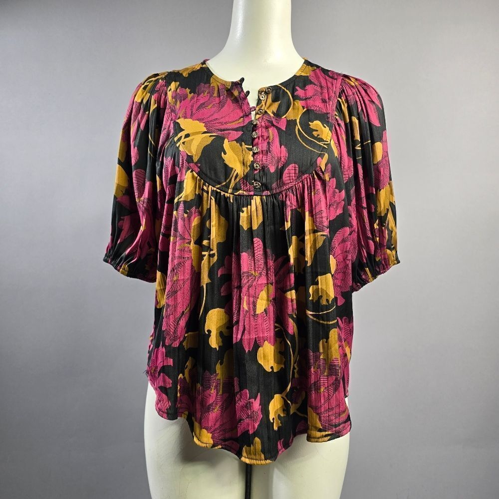 Anthropologie Pink and Yellow Floral Blouse R2